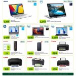 Laptop and printer deals at Al Meera featuring Asus, Dell, HP laptops and Canon printers.