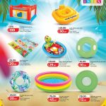 Assorted Intex pool floats, tubes, baby swim rings, and lounge mats on discount at LuLu Hypermarket.