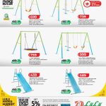 LuLu Hypermarket promotional flyer featuring Intex outdoor swing sets and freestanding slides for kids, available with free delivery.