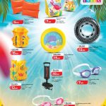Essential Intex pool accessories including swim vests, goggles, arm bands, and hand pumps on sale at LuLu Hypermarket.