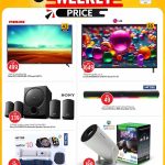Smart TV, audio system, and projector offers at Safari Hypermarket.