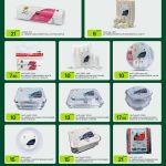Al Meera brand disposable table sheets, paper cups, and food containers.