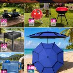 Portable BBQ grills, beach umbrellas, and water storage containers for camping at Ansar Gallery.