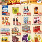 Cooking oil, rice, and pantry staples offers including Al Marai milk powder and Parliament Basmati rice.