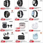 Apple Watch, Samsung Galaxy Watch, and wireless earbuds promo.