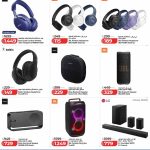 Bose QuietComfort headphones and JBL PartyBox speakers.