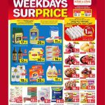 Mark & Save Hyperstore Weekdays Surprise flyer featuring grocery essentials like Al Hakim Basmati Rice, Tide detergent, and a special offer for eggs in Qatar.