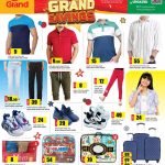 Men boys and girls casual apparel sport shirts jeans and hard luggage sets at Grand Hypermarket