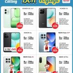 Safari Mobile Shop promotional brochure featuring Honor and Redmi smartphone models with complete hardware specifications