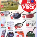 Kitchenware and power tools weekend prices featuring Kitchenmaid cookware, Bosch pressure washer, and Alm electric drill.