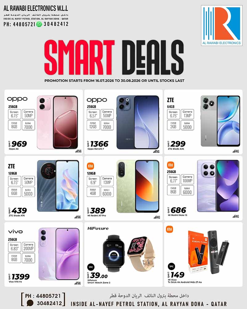 Al Rawabi Electronics Qatar Smartphone Offers on Oppo, ZTE, Redmi, Vivo, and Xiaomi TV Stick