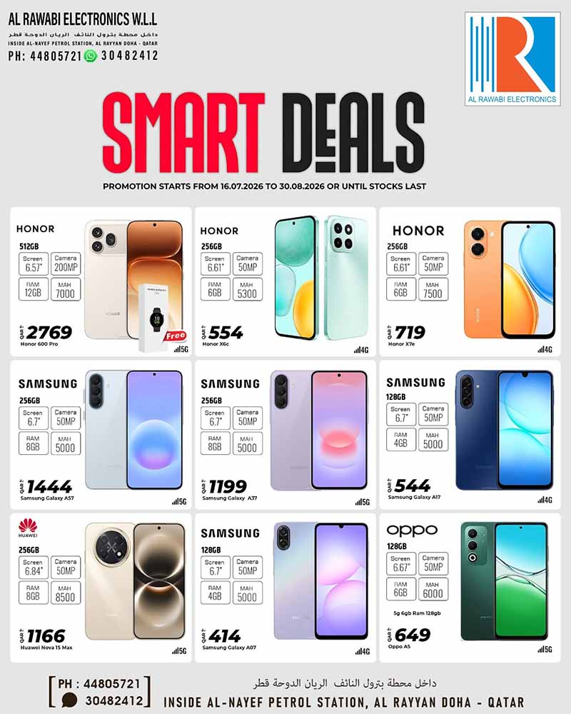Al Rawabi Electronics Mobile Promotions on Honor, Samsung Galaxy, Huawei, and Oppo Phones