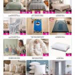 Seasonal catalog page showing discounts on comforter sets quilt covers bed sheets fleece blankets and decorative cushions