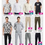 Men fashion flyer displaying promotional offers on casual shirts formal shirts chino pants and sports track suits