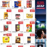 Grocery deals flyer page highlighting packaged snacks breakfast cereals tea bags instant coffee and milk powder
