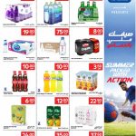 Carrefour beverage promotion flyer showcasing bottled mineral water carbonated sodas fruit juices and energy drinks
