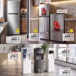 Family Food Centre Qatar Appliance Offers showing Sharp Refrigerator, Olsenmark Double Door Fridge, and Water Dispensers.