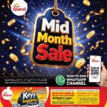 Grand Hypermarket Mid Month Sale promotional banner featuring raffle details for winning cars and cash prizes