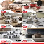 Promotional flyer page displaying stainless steel pots non stick cooking pans and granite coated cookware sets from Chefline Royal and Neoflam brands
