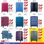 Travel luggage promotional flyer showcasing hard case and soft case trolley bags from premium brands like Delsey Paris Carlton Ricardo and Beelite