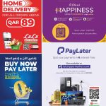 LuLu Hypermarket free home delivery over QAR 89, PayLater installment plans, and Happiness loyalty rewards