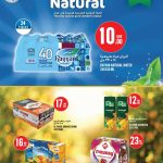 Monoprix grocery catalog presenting multi pack deals on Rayyan natural water Al Rabie orange juice Capri Sun and Moussy malt drink