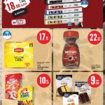 Monoprix supermarket catalog page featuring Coffee Planet capsules Nescafe Tradicao Lipton tea bags and Foster Clarks cake mix