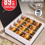 A premium mini wagyu beef burger catering box with twelve pieces on offer at Monoprix