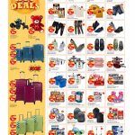 Paris Hypermarket promotion page showing luggage sets travel bags cookware apparel and lifestyle goods