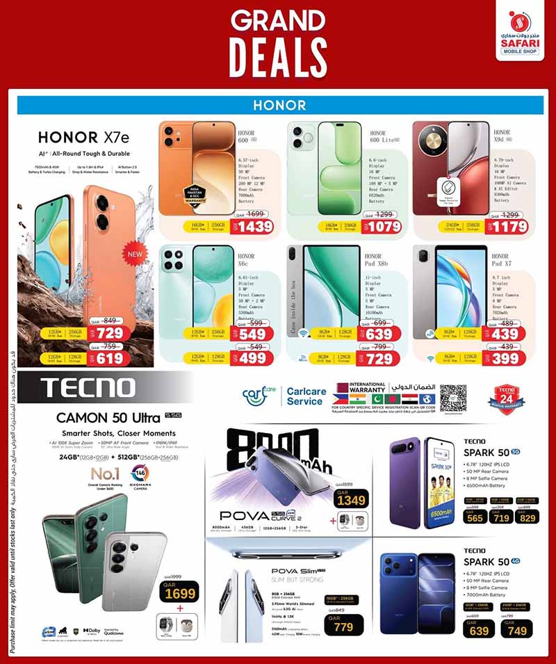 HONOR X-Series Smartphones and Tecno Camon & Pova Series Mobile Deals at Safari Qatar