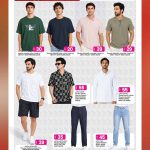 Men's polo t-shirts, printed casual shirts, cotton pants, and denim jeans display at Ansar Gallery Qatar.