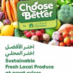 "Choose Better" promotional poster by Carrefour Qatar highlighting fresh local Qatari produce and sustainable farming.