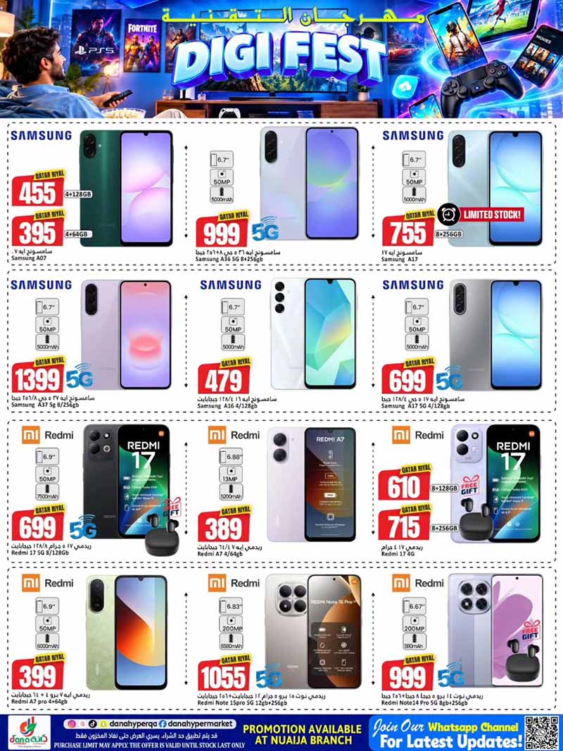 Samsung Galaxy A Series Xiaomi Redmi Note 15 5G Mobile Offers Qatar Dana Hypermarket