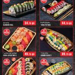 Monoprix Qatar M Sushi platters including Rainbow Roll, Tuna Festival, and Sushi Boat combos